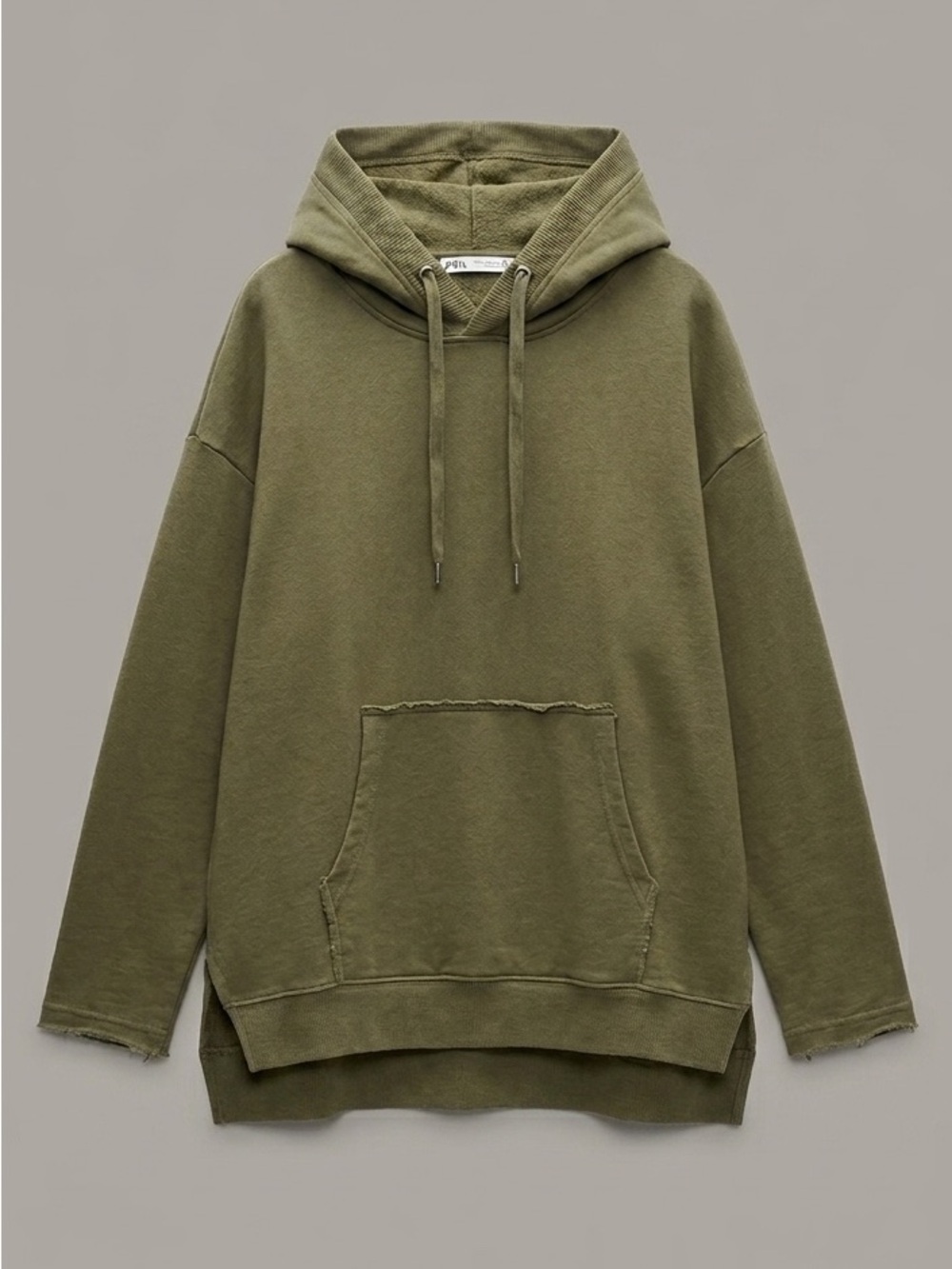 Zara Oversized Distressed Hoodie – Olive / Army Green - Size Small